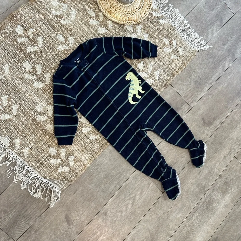 Carter's Striped Fleece Dinosaur Footie Pajamas Baby Toddler Boy 18 Month
